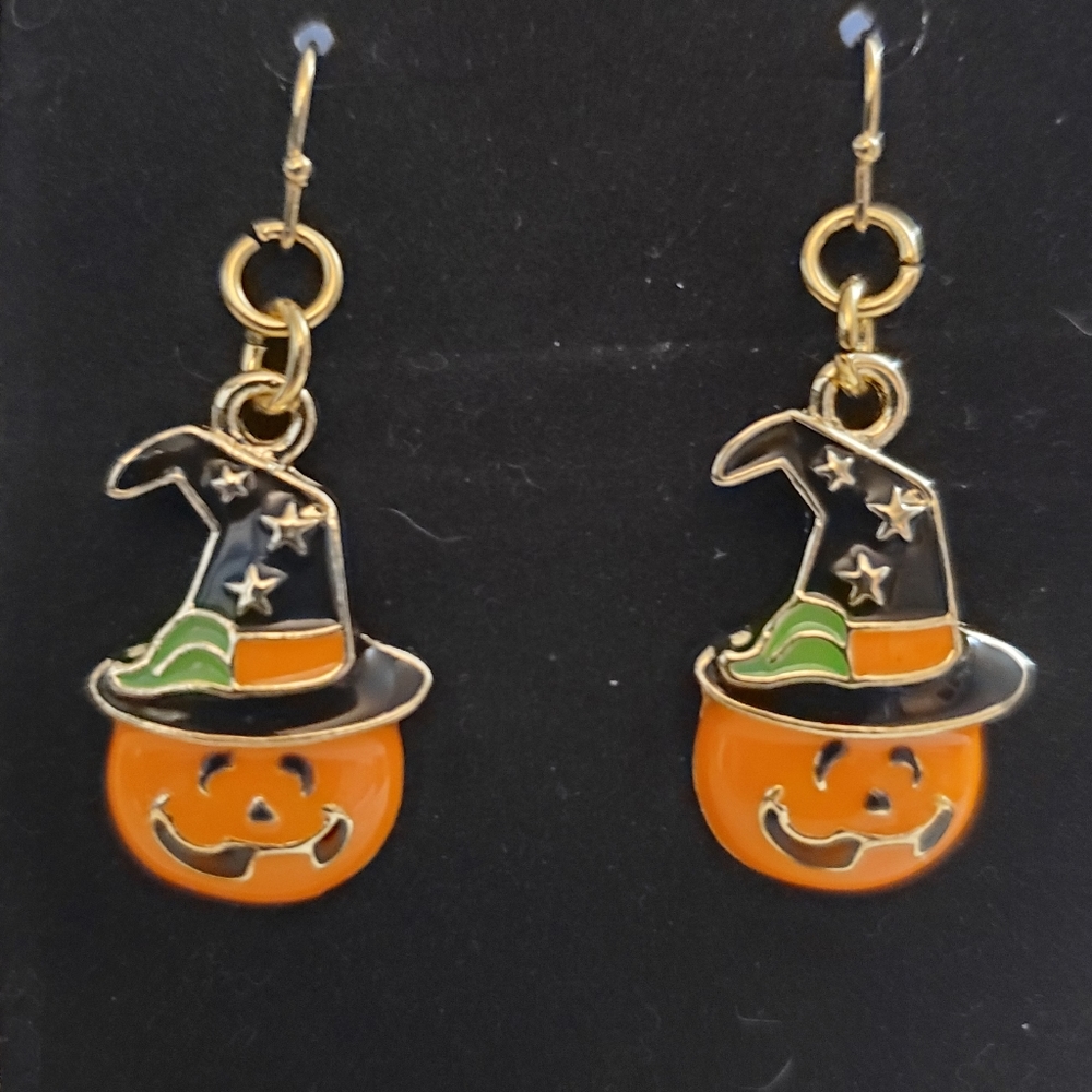 Halloween Pumpkin Witches Hat Earrings NWOT